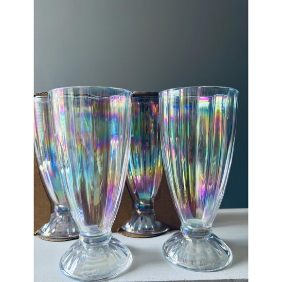 Iridescent Milkshake Set of 2 or 4 • 7” Holographic Retro Soda Fountain Cups - Picture 4 of 7